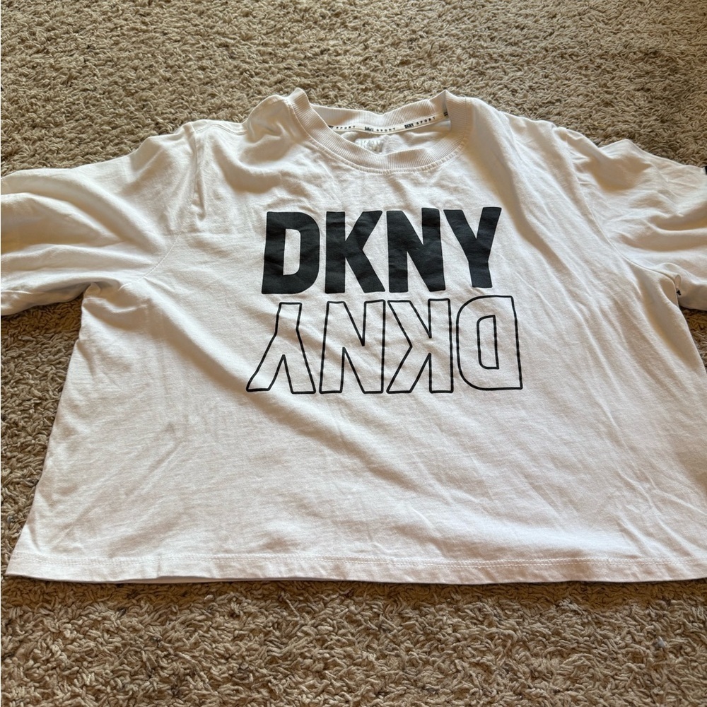 DKNY White and Black Logo Crop Top